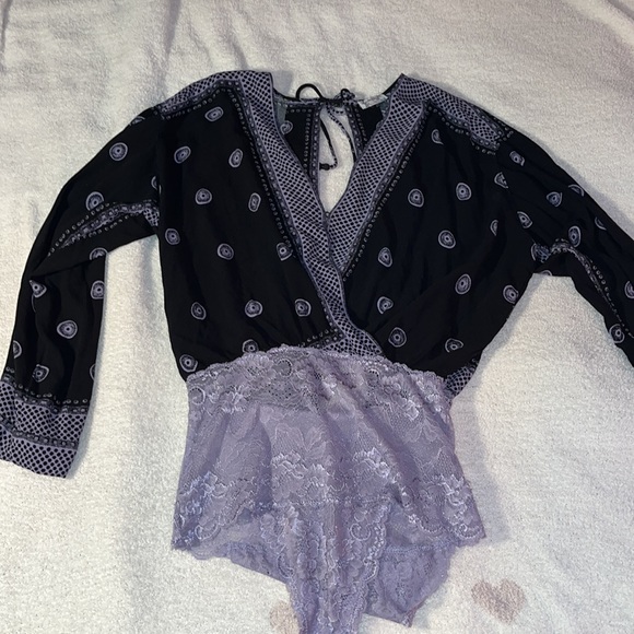 Free People black and lilac one piece bodysuit . NWOT - Picture 10 of 14